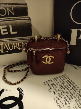 Diamond Quilted Mini Crossbody in Burgundy with Gold Hardware